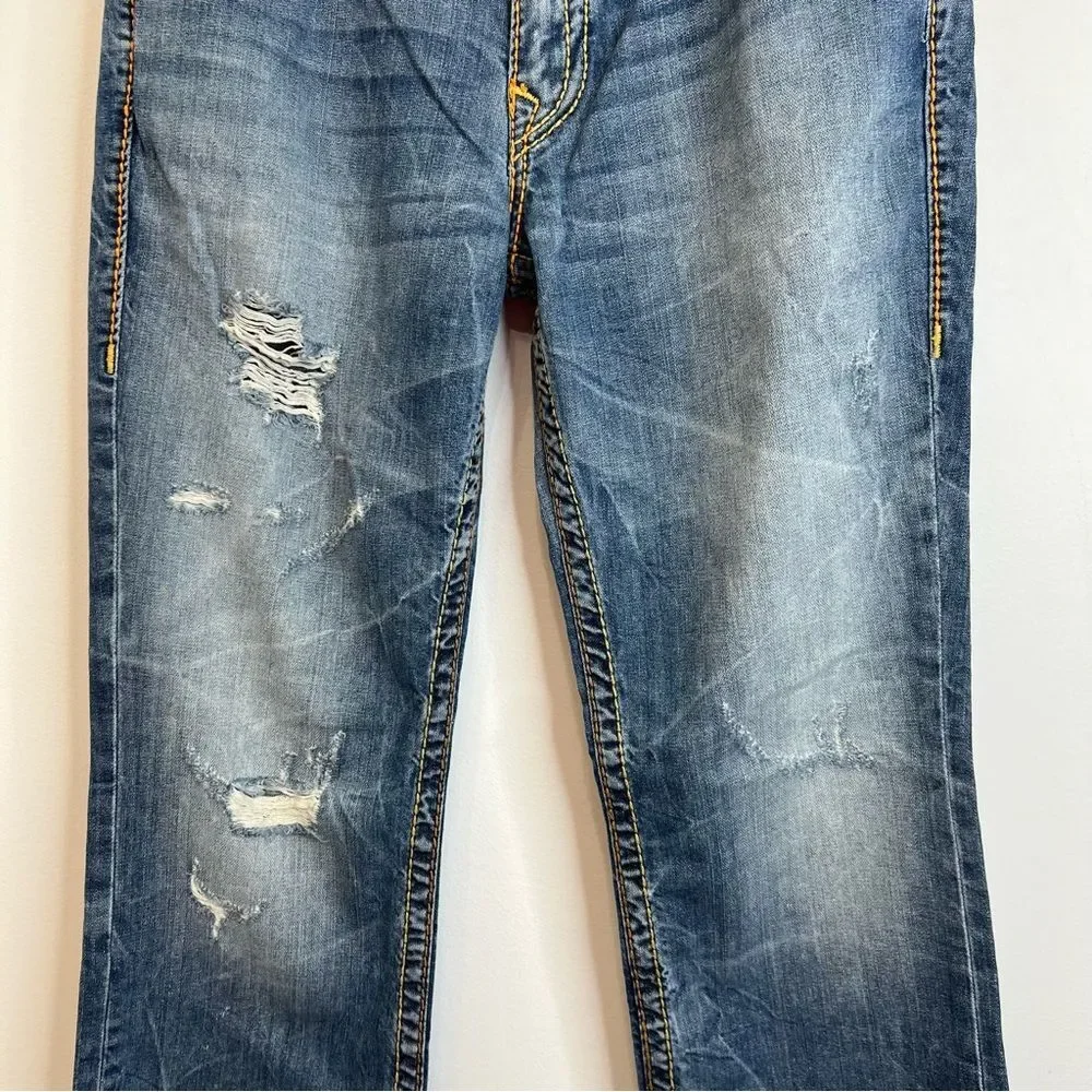 True Religion Men's Jeans Straight Old Multi Wheat BigT Distressed 101122 33x33